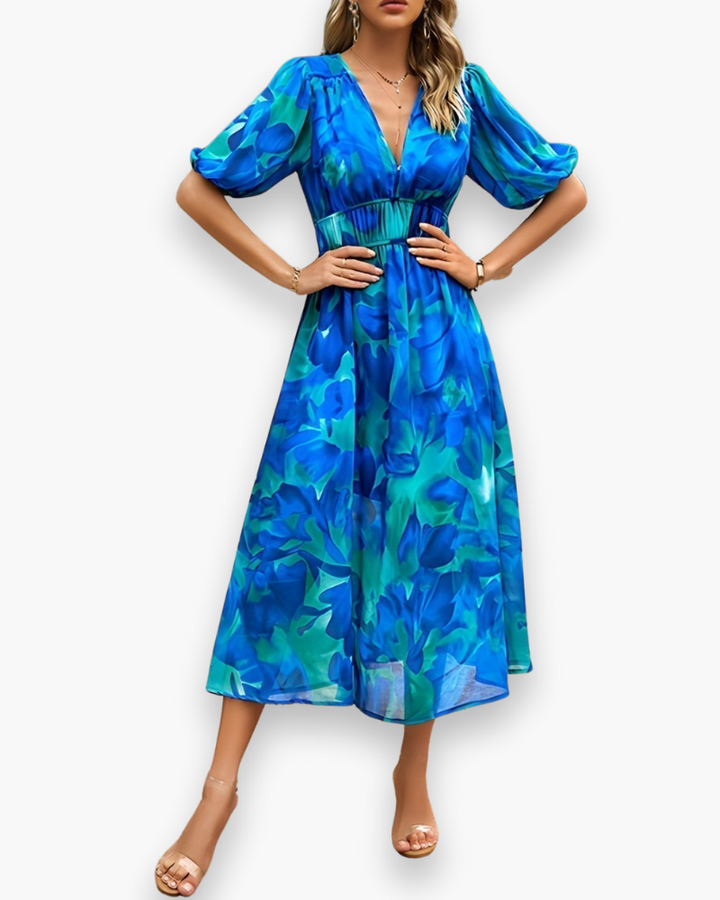 Robe Midi Élégante à Imprimé Floral pour Femmes | Robe d'Été Midi