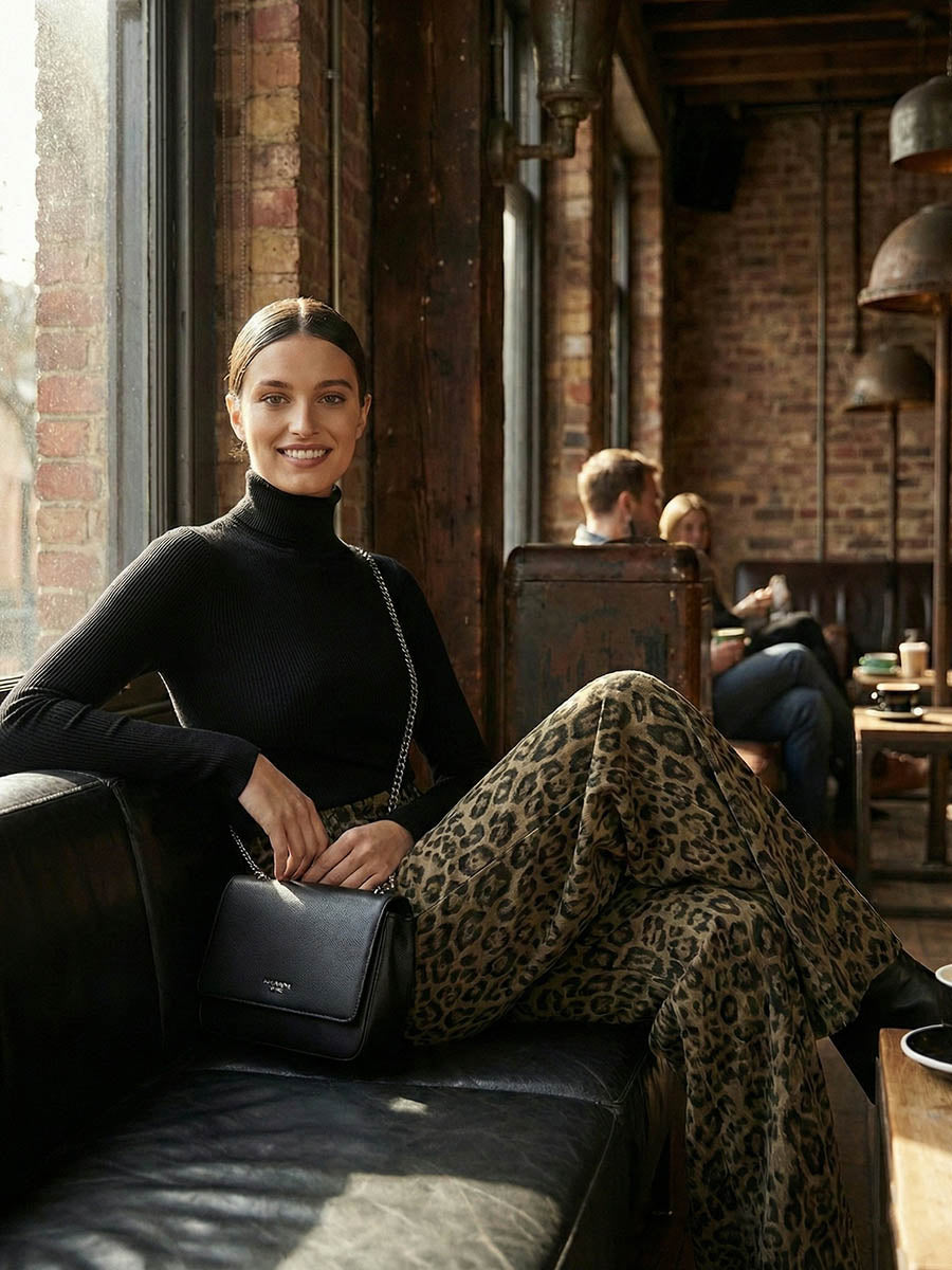Pantalon urbain à imprimé léopard, patchwork, à jambes larges