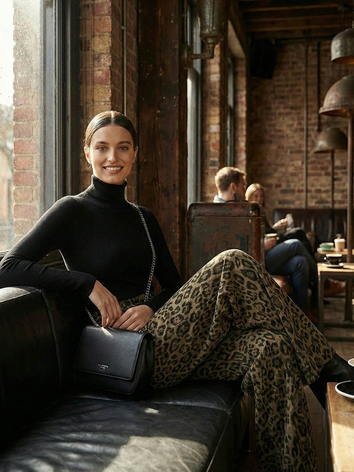 Pantalon urbain à imprimé léopard, patchwork, à jambes larges