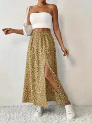 Maria | Jupe maxi imprimée florale avec taille haute et fente latérale