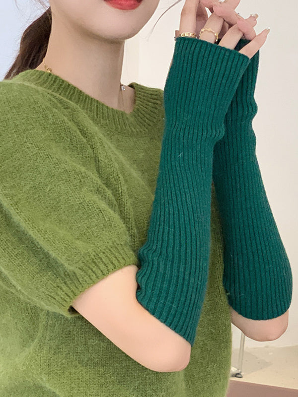 Tricot de laine décontracté, garde au chaud, accessoires chauffe-bras de couleur unie