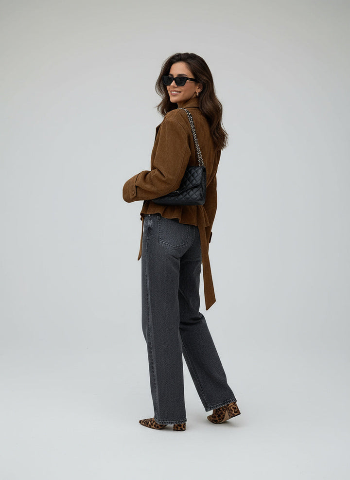 Vydra | Manteau Wrap Femme En Suède Brun Avec Ceinture
