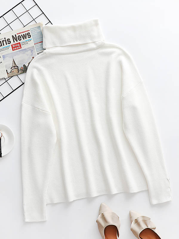 Tricot décontracté ample de couleur unie à col haut et manches longues