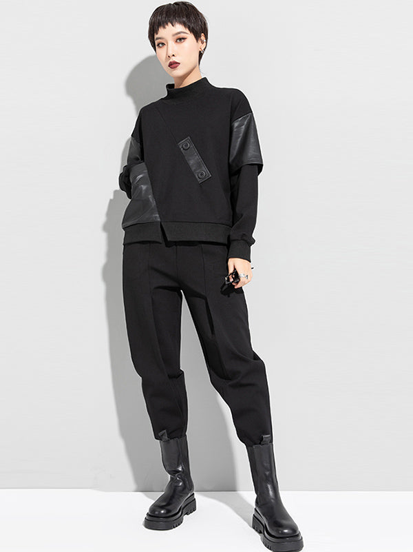 Sweat-shirt asymétrique épais en PU à empiècements faux-deux