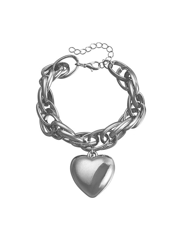 Bracelet normcore, à chaîne, en forme de cœur, couleur unie