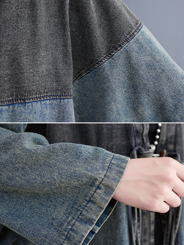 Artistique Rétro Denim Manches Longues Lâche Attaché à empiècements Trench Manteaux