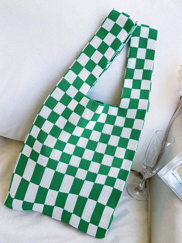 Accessoires de sacs à carreaux de couleur contrastée tissés décontractés