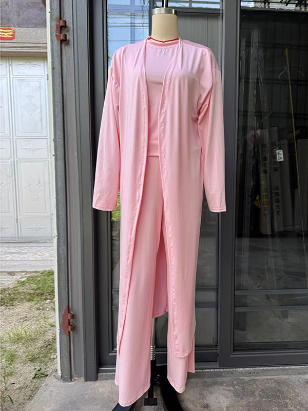 Manteau Cardigan ample à manches longues + T-shirts à col rond + pantalon élastique à cordon de serrage, ensemble trois pièces