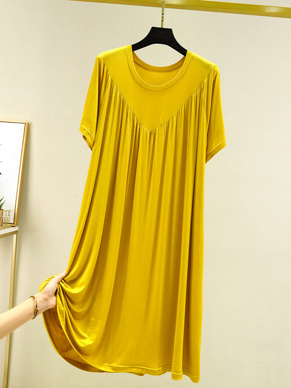 Robe pyjama ample en modal plissée de couleur unie