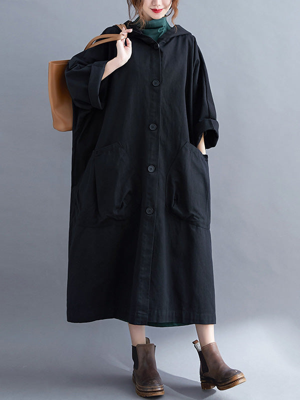 Manteau long trench ample à capuche