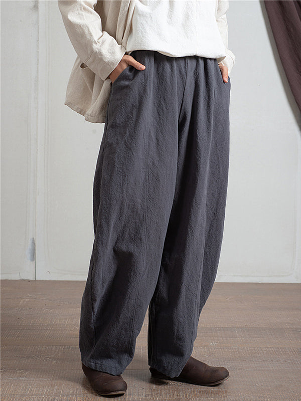 Pantalon simple taille haute, à jambes larges, couleur unie