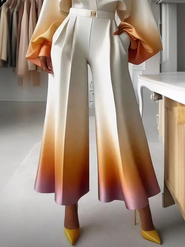 Pantalon ample plissé taille haute, en dégradé, à empiècements