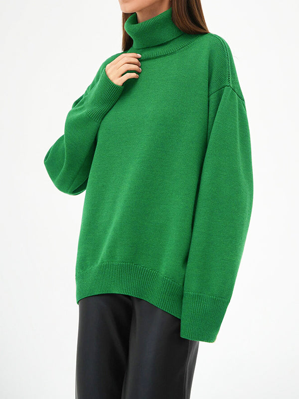 Pull en maille ample à manches longues, à col haut, couleur unie