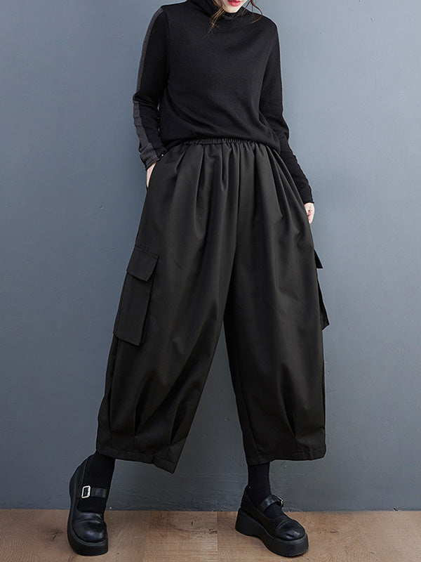 Pantalon ample décontracté à jambes larges, couleur unie