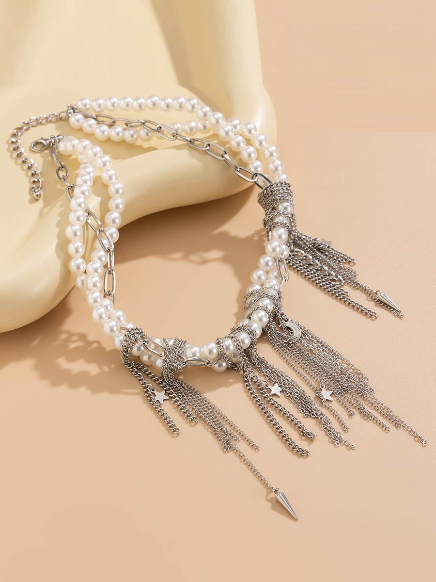 Collier géométrique à chaîne, à pompons