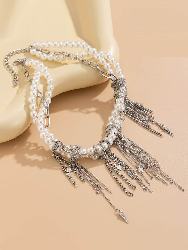 Collier géométrique à chaîne, à pompons