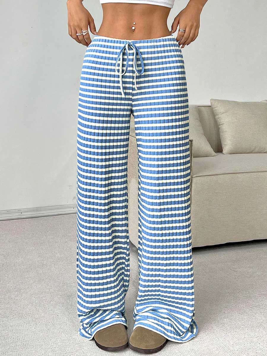 Pantalon rayé à taille élastique, taille haute, à cordon de serrage, à empiècements, couleur contrastée