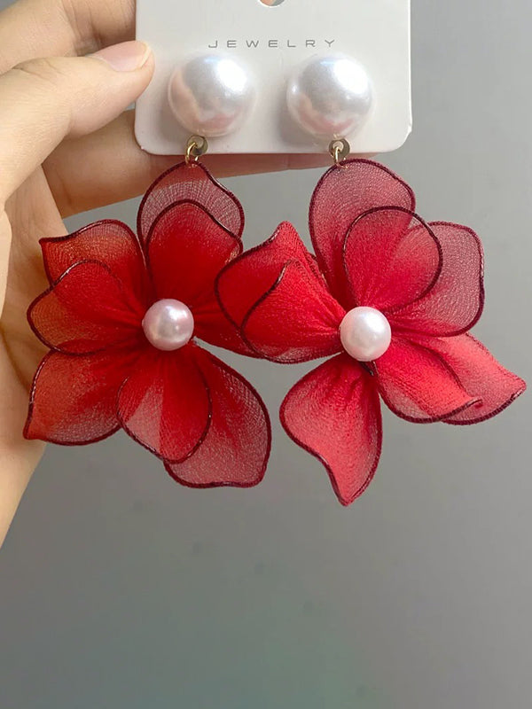 Boucles d'oreilles en forme de fleur, en gaze