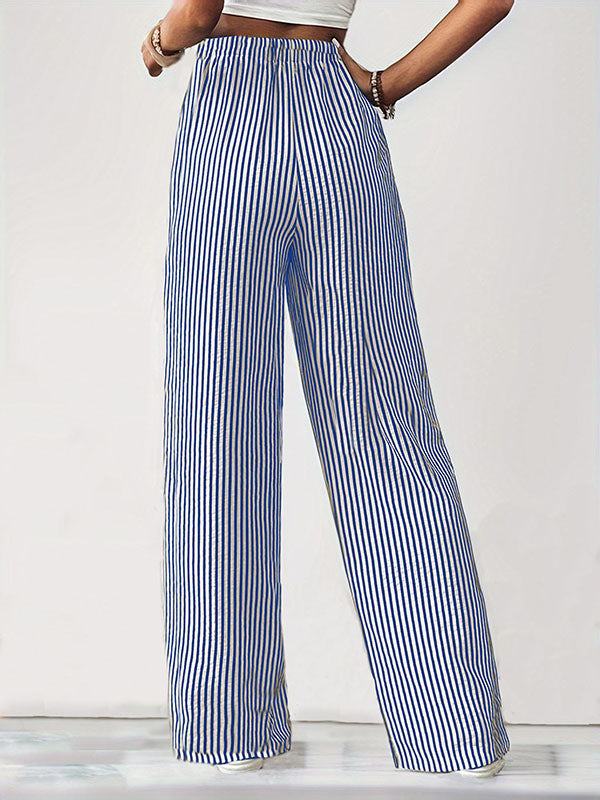 Pantalon ample rayé à cordon de serrage, à taille élastique, à poches, à empiècements