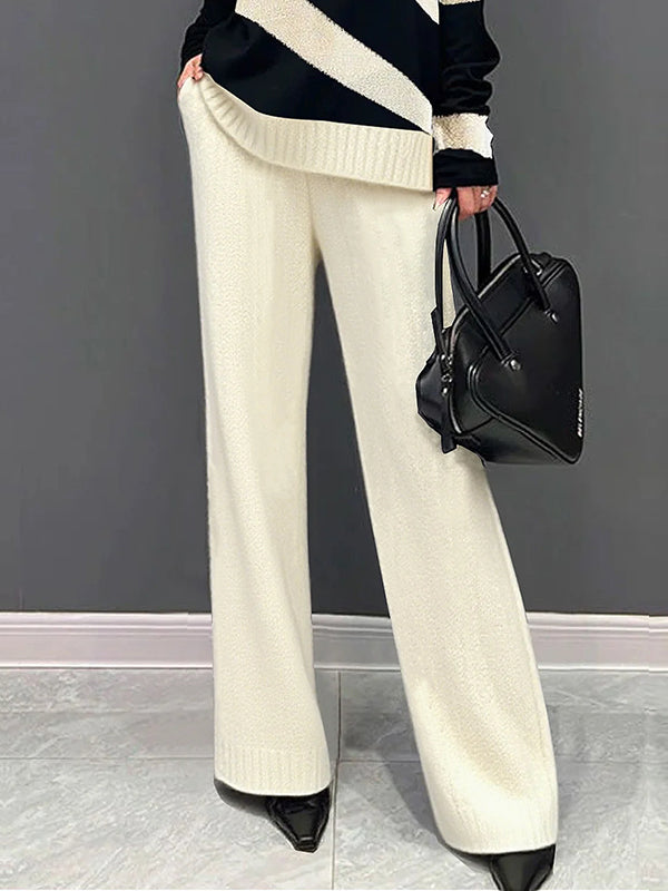Pantalon ample taille haute, couleur unie