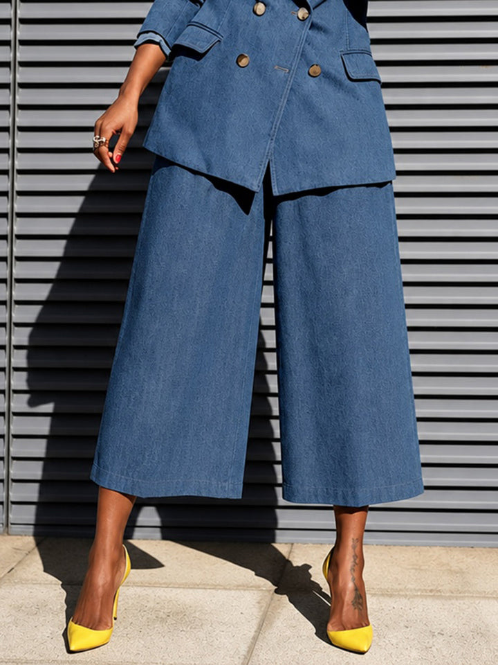 Jean ample à poches, à jambes larges, couleur unie