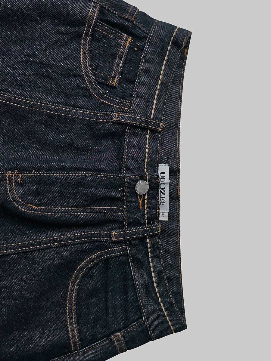 Jean taille haute, à jambes larges, à poches