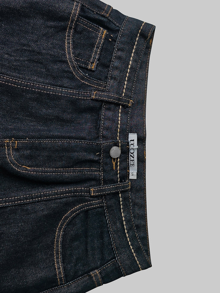 Jean taille haute, à jambes larges, à poches