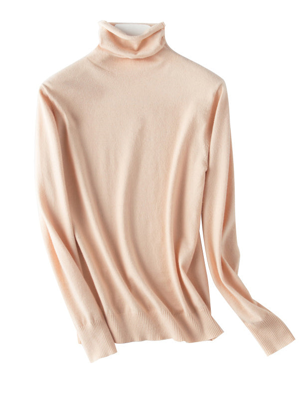 Pull simple ample à manches longues, à col haut, couleur unie