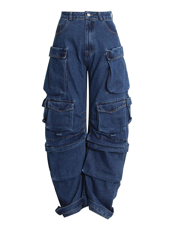Bas de pantalon en Jean, jambes larges, amples, fendues, avec grandes poches, originales