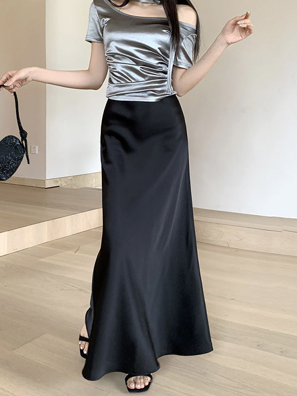 Jupe coupe sirène, à taille élastique, couleur unie