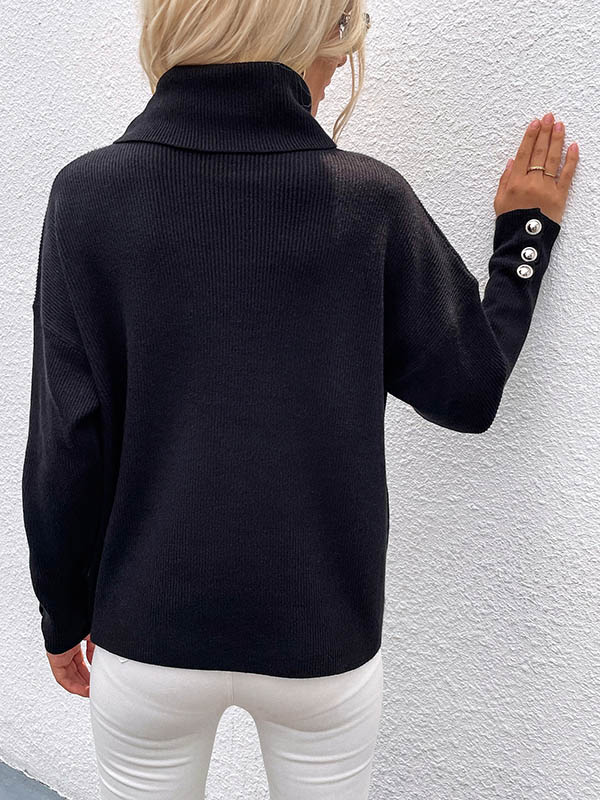 Tricot décontracté ample de couleur unie à col haut et manches longues