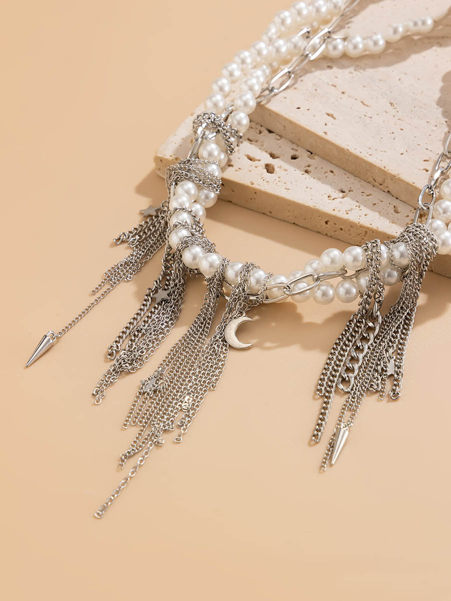 Collier géométrique à chaîne, à pompons