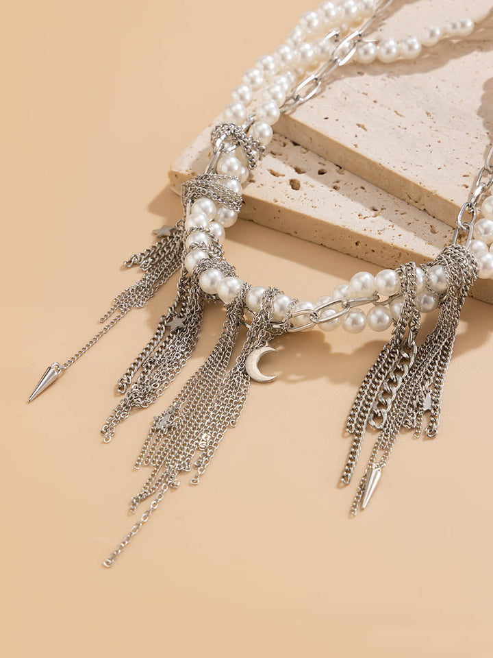 Collier géométrique à chaîne, à pompons