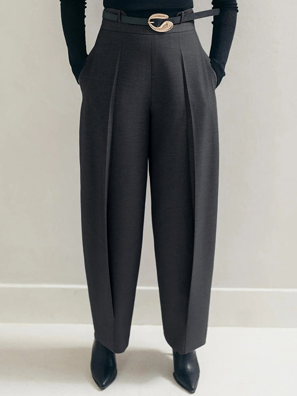 Pantalon décontracté coupe droite, sans ceinture, couleur unie