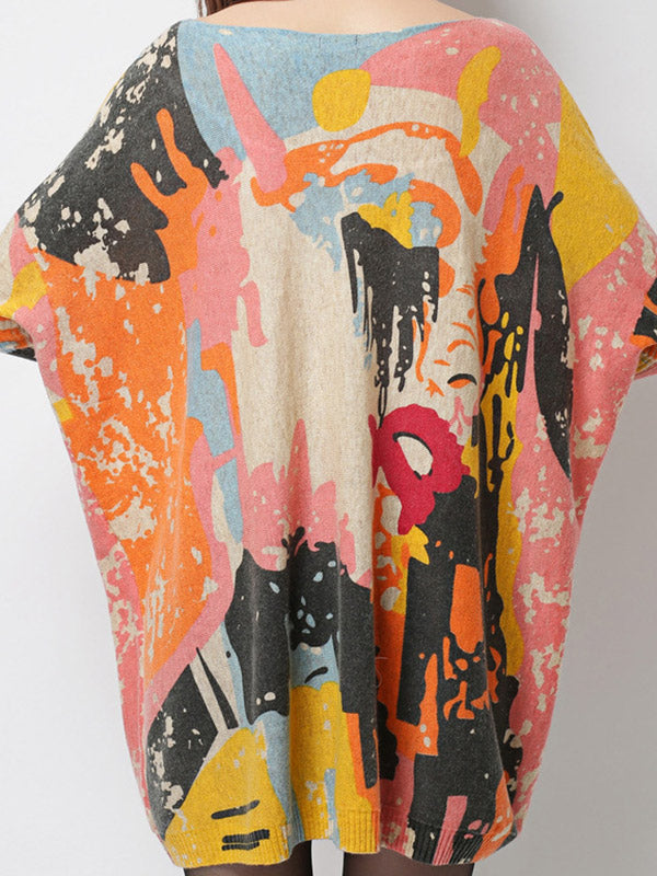 Pull vintage imprimé en laine mélangée de couleur contrastée