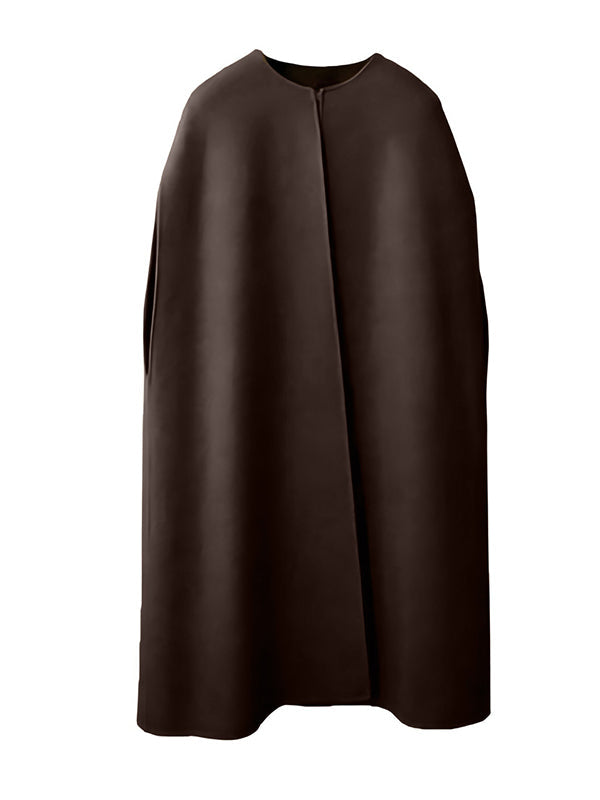 Veste simple sans manches, à col rond, style cape, couleur unie