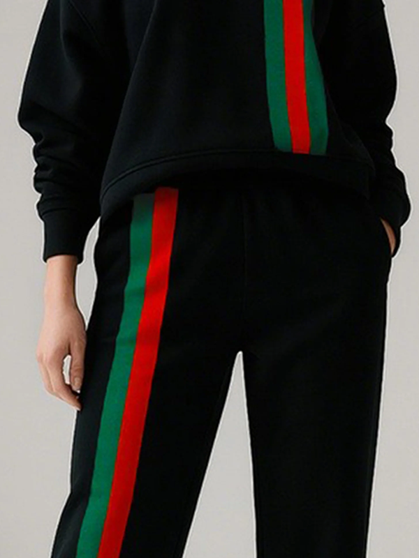 Pantalon rayé décontracté couleur contrastée
