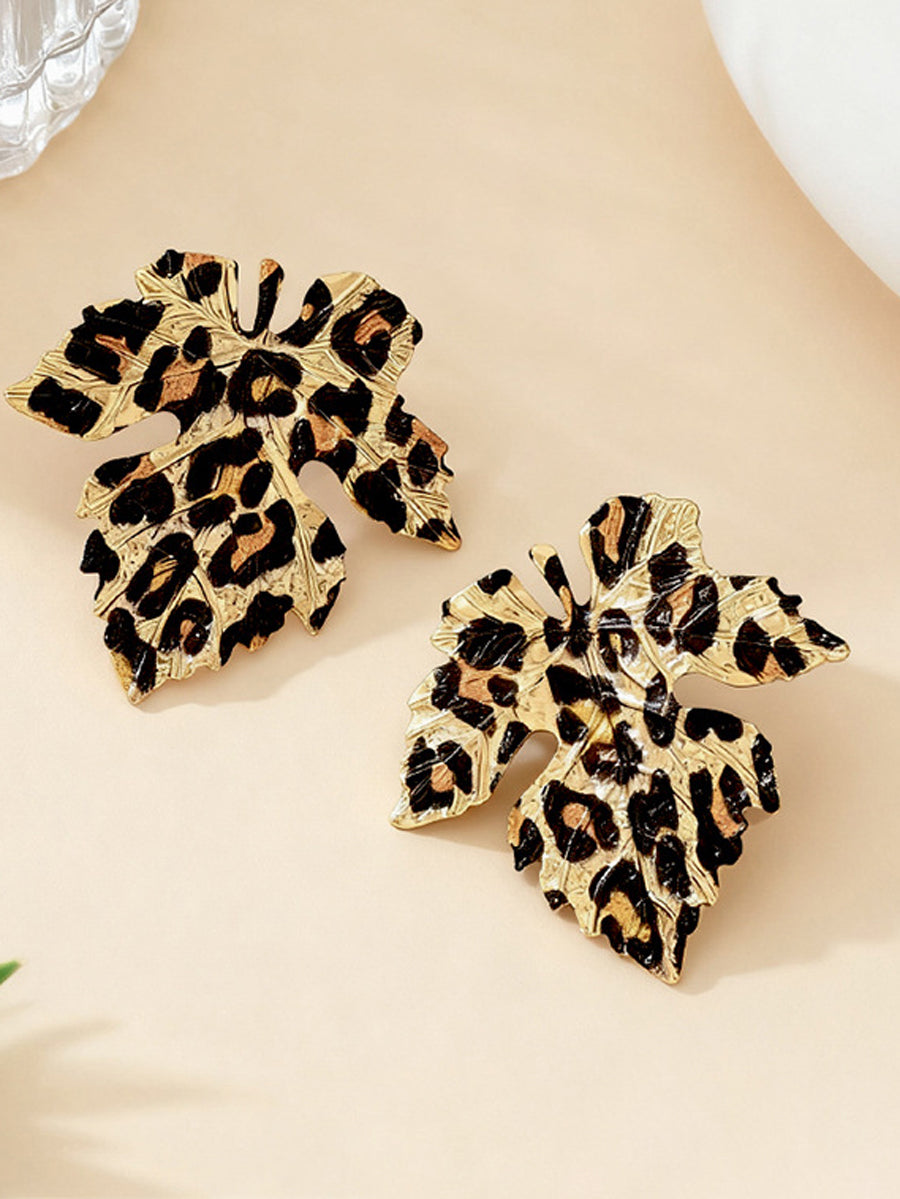 Boucles d'oreilles à imprimé léopard, en forme de feuilles