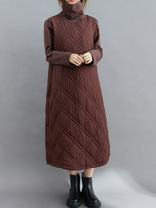 Robe mi-longue matelassée simple à col montant et ligne H
