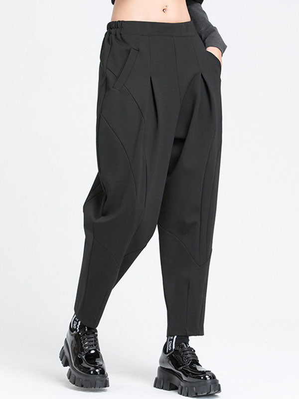 Pantalon simple ample décontracté à taille élastique, couleur unie