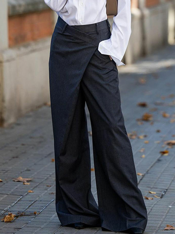 Pantalon ample asymétrique taille haute, à empiècements, couleur unie