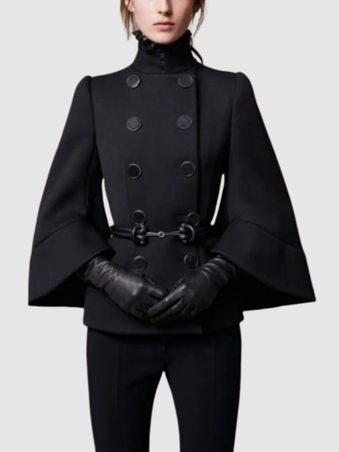 Vestes évasées à boutons, couleur unie, col montant – Manteau en laine d'avoine