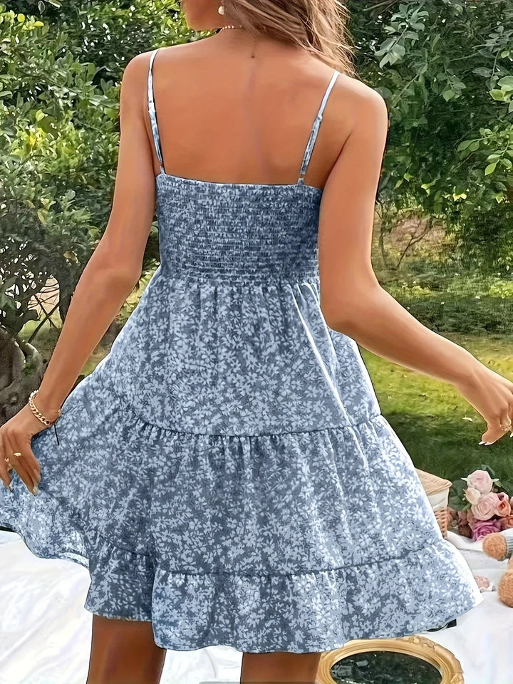 Elisheva | Robe maxi à épaules nues avec motif floral et ourlet en volants