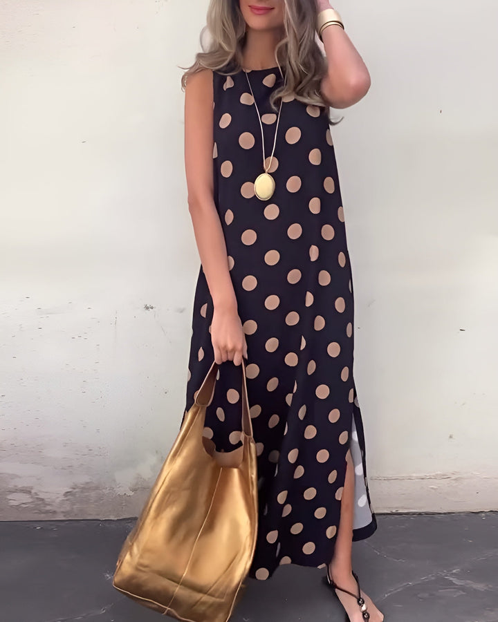 Roxane | Robe maxi avec fente et motif à pois