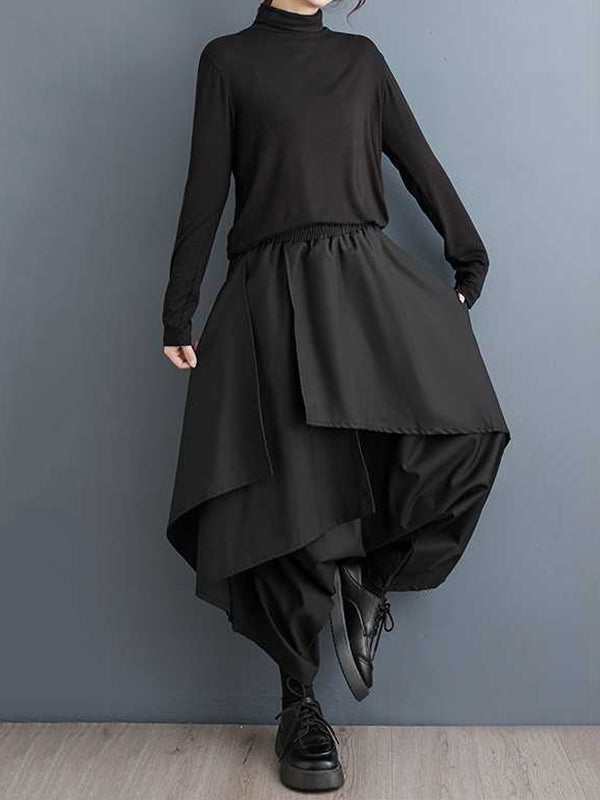 Jupe-culotte de couleur unie, ample, asymétrique, élastique, superposée, taille haute
