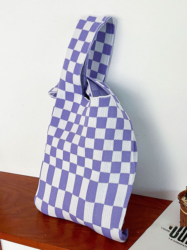 Accessoires de sacs à carreaux de couleur contrastée tissés décontractés