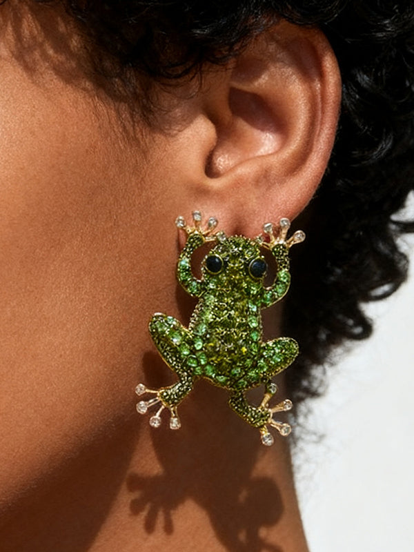 Boucles d'oreilles brillantes en forme d'animal, à strass