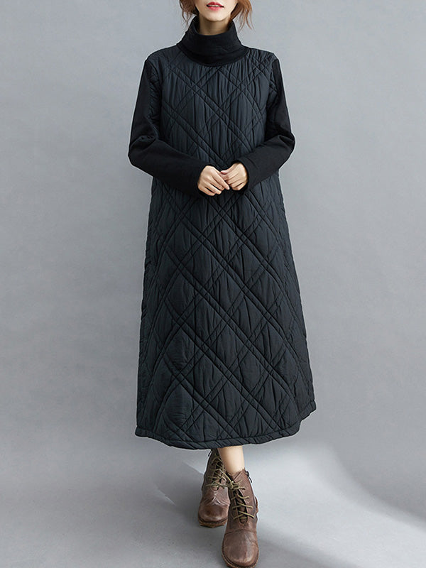 Robe mi-longue matelassée simple à col montant et ligne H