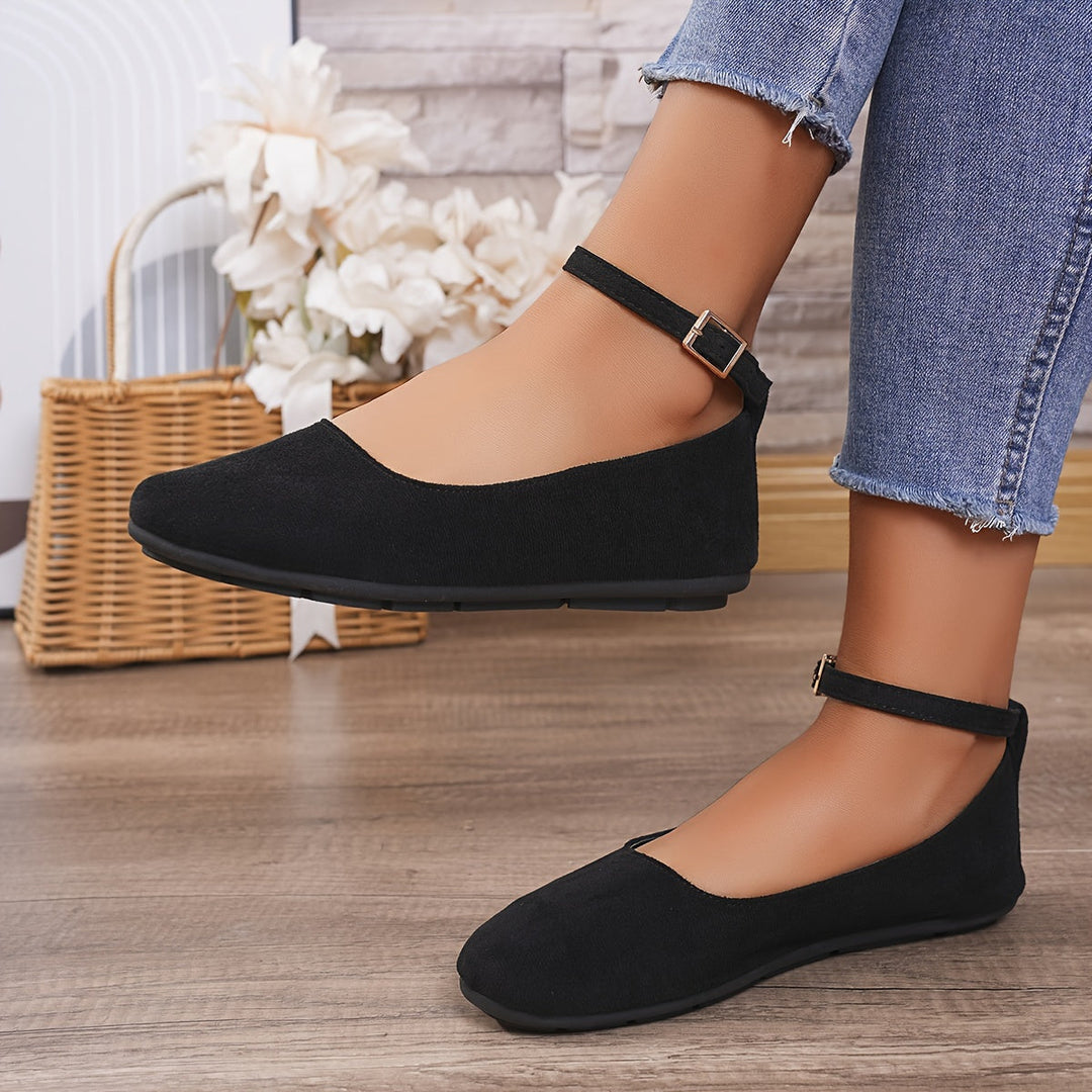 Chaussures Dirndl noires avec bride de cheville pour femmes | Plat