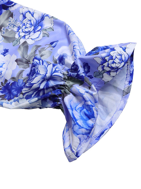 Ensemble deux pièces fendu dans le dos à manches longues, à imprimé floral, couleur unie – chemisier + jupe
